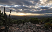 A stunning sunset across the striking plateaus of the park.