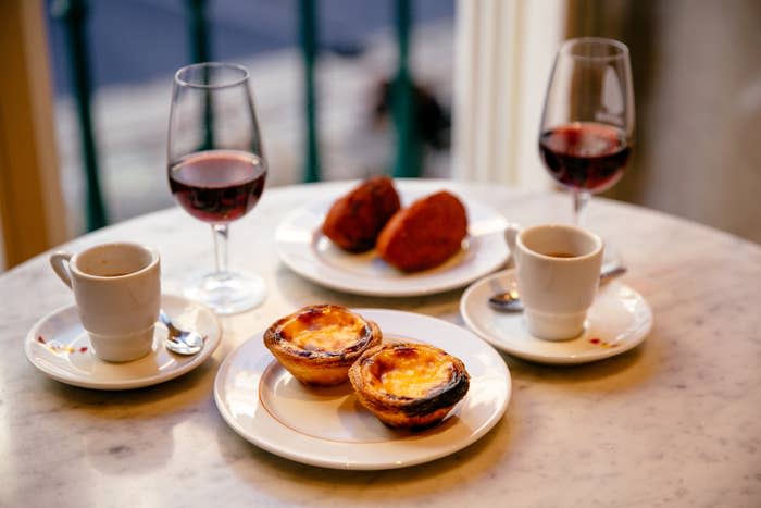 Food on a table of a Portuguese café