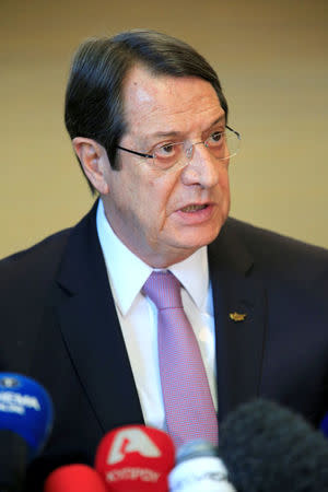 Cypriot President Nicos Anastasiades speaks during a news conference in Geneva, Switzerland January 13, 2017. REUTERS/Pierre Albouy