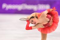 <p>Russia’s Alina Zagitova competes in the Women’s Single Skating Free Skating event at the PyeongChang 2018 Winter Olympic Games in South Korea on February 23, 2018.<br> (Photo credit should read Roberto Schmidt/AFP/Getty Images) </p>