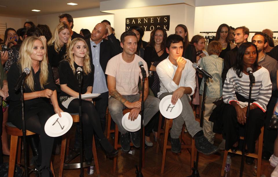 Mary Kate Olsen, Ashley Olsen, Jack McCollough, Lazaro Hernanez, and Liya Kebede at Fashion’s Night Out 2010 at Barneys New York