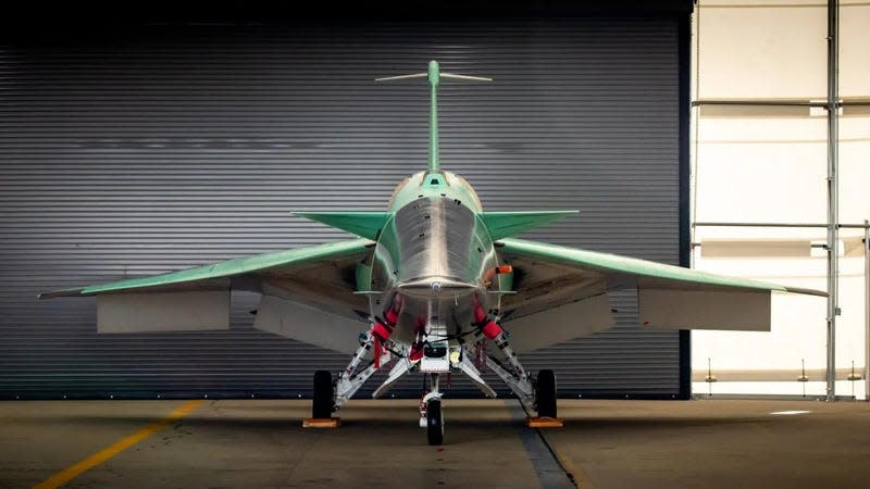 The X-59 in its hangar in Palmdale, California.