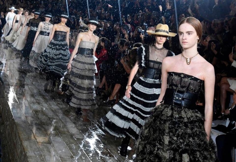 A model in a look from the Dior 2019 cruise fashion show on May 25 in Chantilly, France, near Paris. (Photo: Bertrand Guay/AFP/Getty Images))