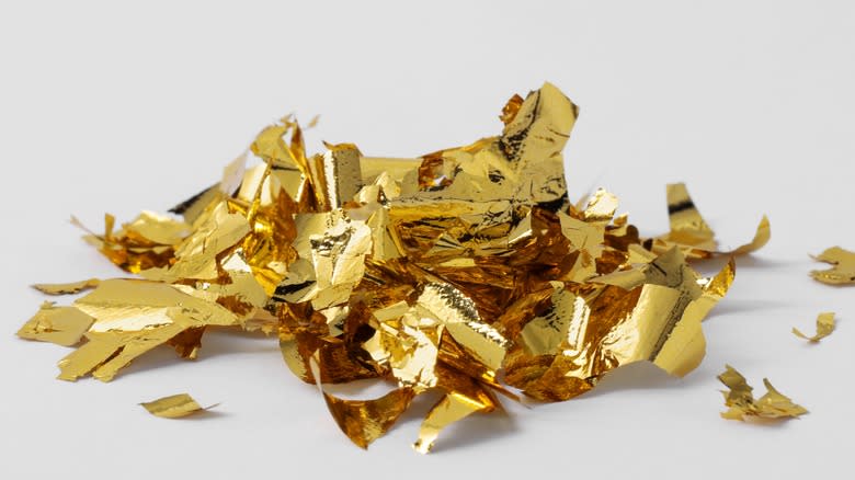 edible gold leaf on white background