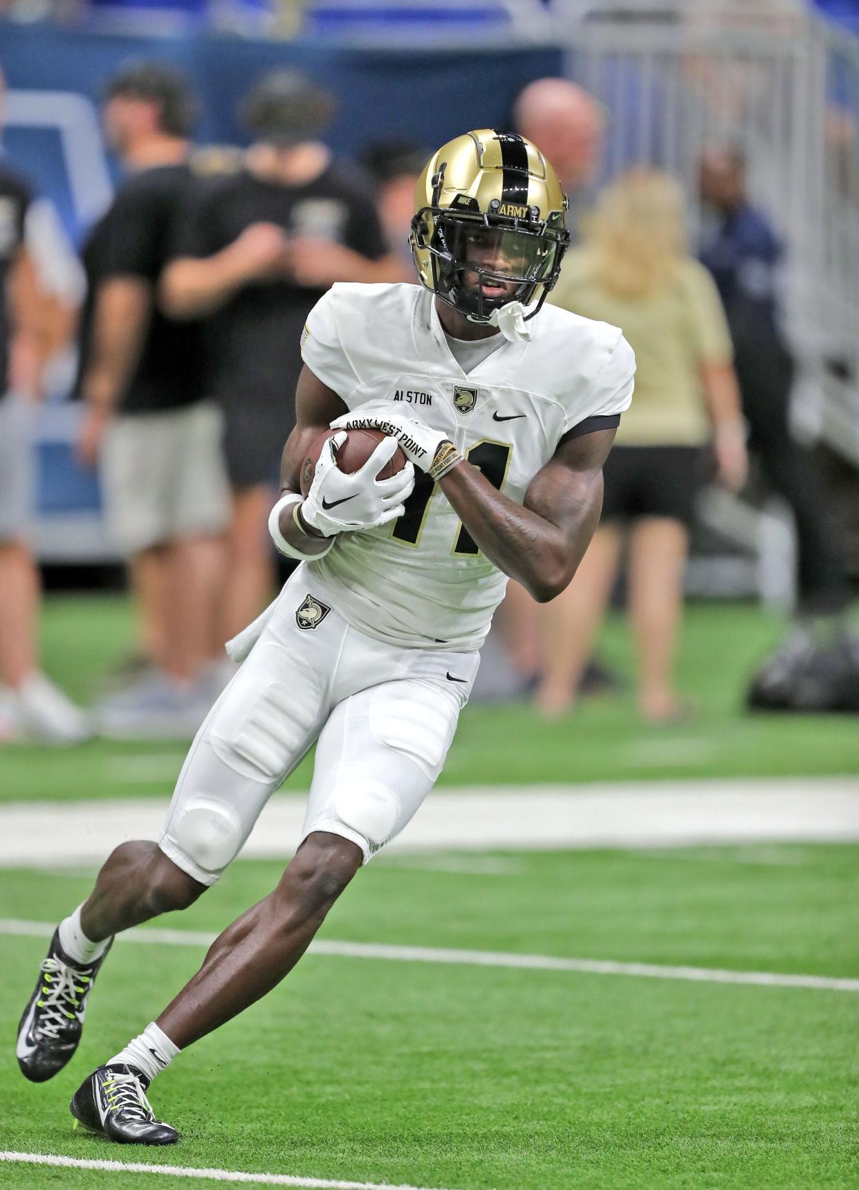 Army wide receiver Isaiah Alston makes a catch against UTSA at the Alamodome in San Antonio.