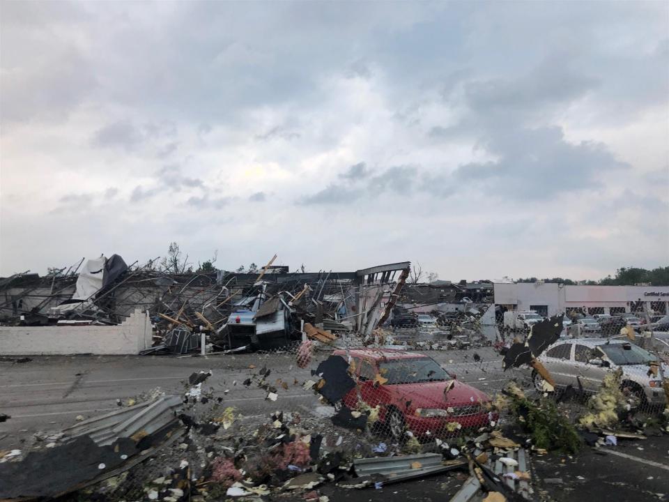 A building collapsed on Street Road in Bensalem on Tuesday night. Five people were injured in the incident, that was caused after a dangerous storm blew through the area.