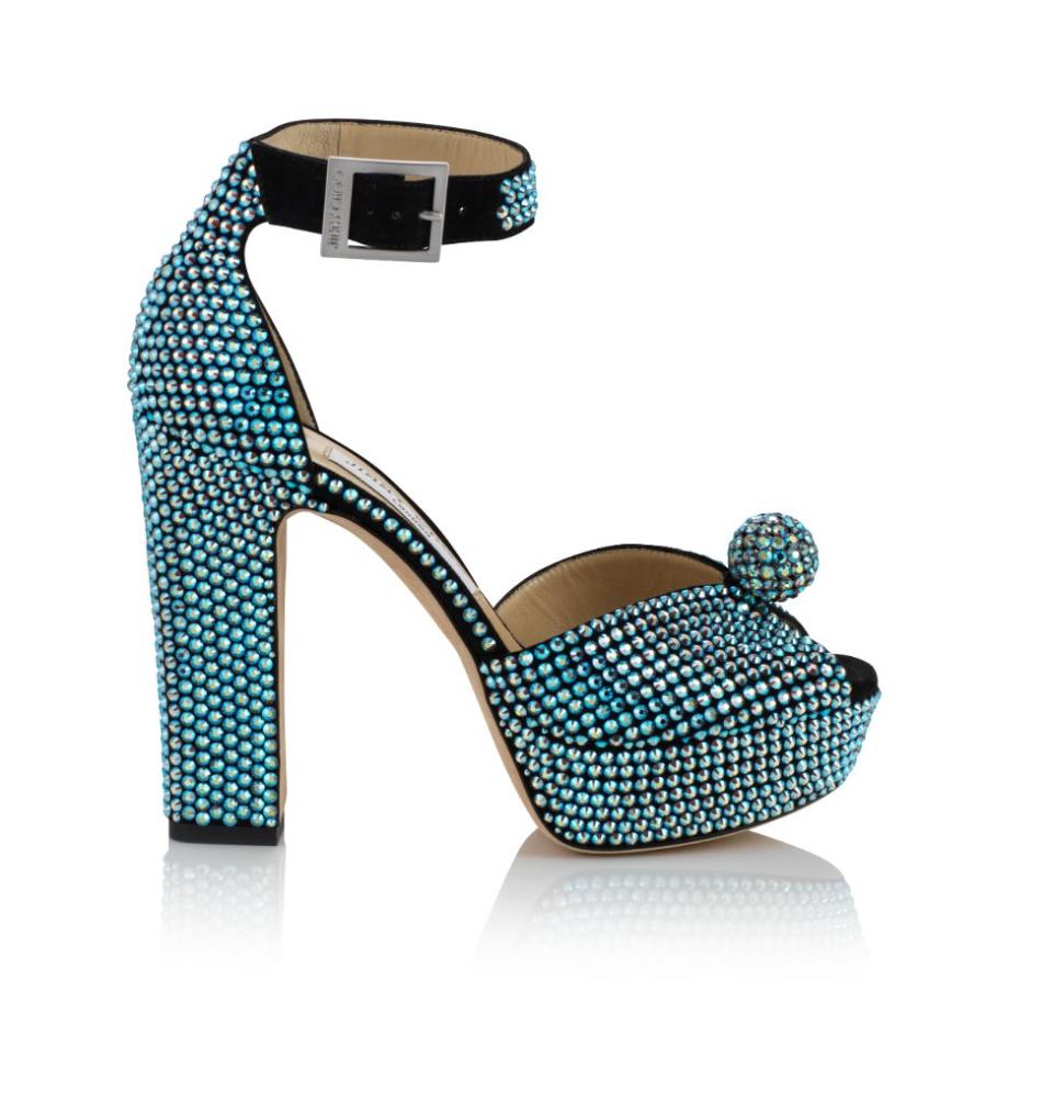 A crystal-studded, peep-toe platform from Jimmy Choo fall ’22. - Credit: Courtesy of JImmy Choo