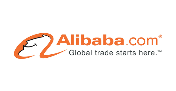 Alibaba logo with a Global trade starts here tagline.