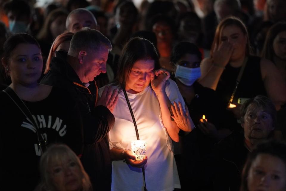 Members of the public attend a vigil in memory of Sabina Nessa at Pegler Square in Kidbrooke (Jonathan Brady/PA) (PA Wire)