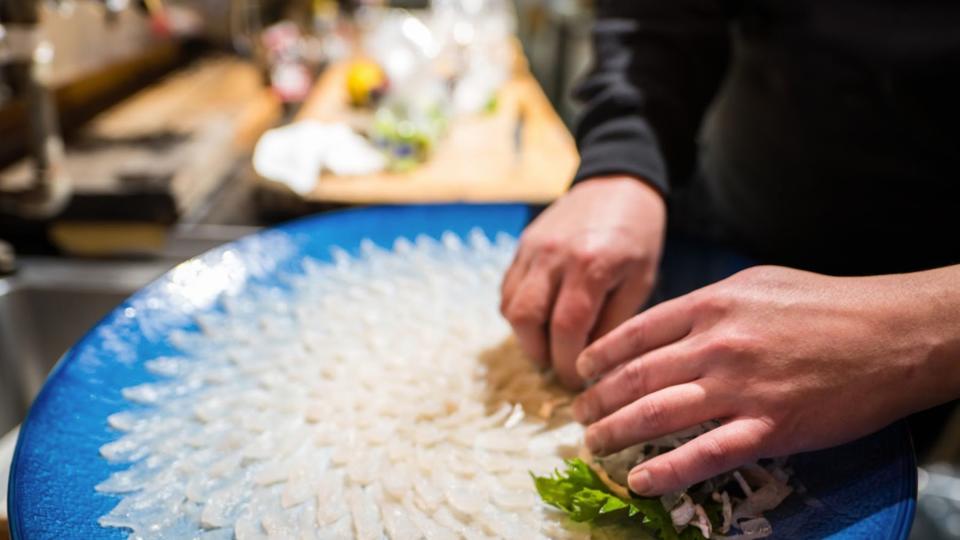 A plate of Fugu sashimi