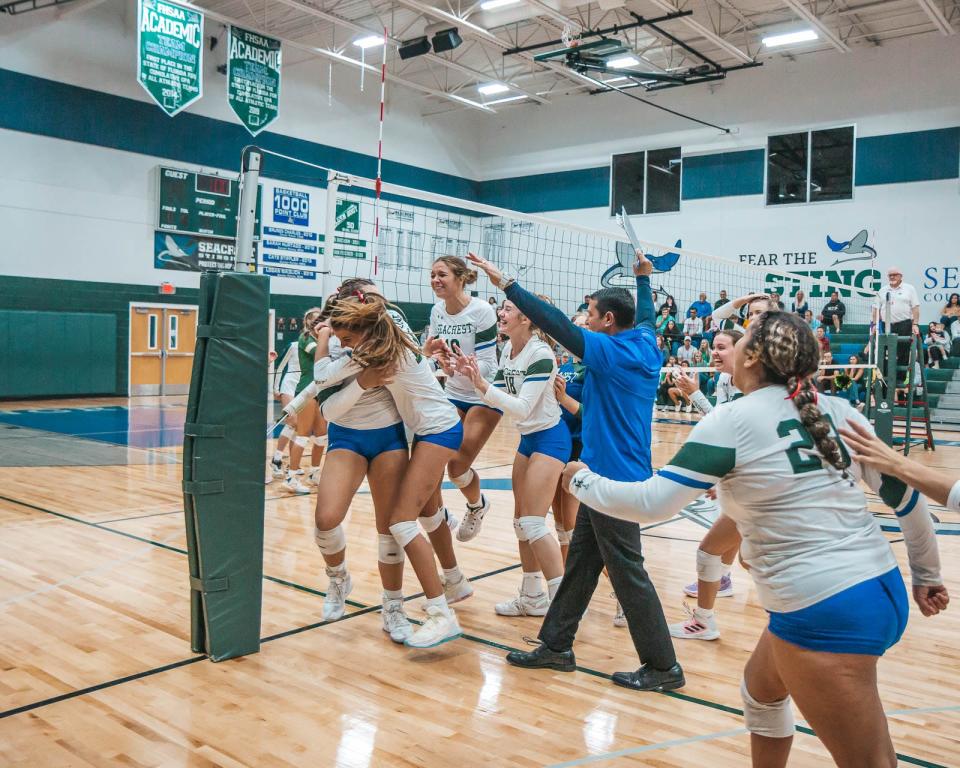 Seacrest Country Day beat St. John Neumann 3-0 to win the District  2A-12 title Thursday night. Seacrest celebrated Breanah Rives setting the Florida all-time kills record.