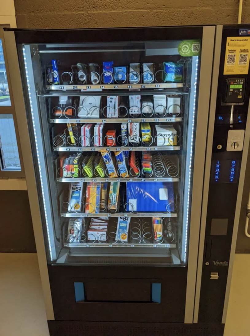 A vending machine with school supplies