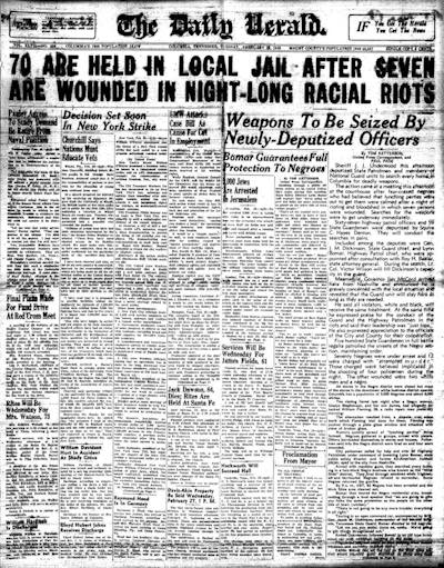 A headline in the local newspaper details the number of arrests during the Columbia race riots of 1946. <a href="https://www.blackpast.org/african-american-history/the-columbia-race-riot-1946/" rel="nofollow noopener" target="_blank" data-ylk="slk:Blackpast.org;elm:context_link;itc:0;sec:content-canvas" class="link ">Blackpast.org</a>