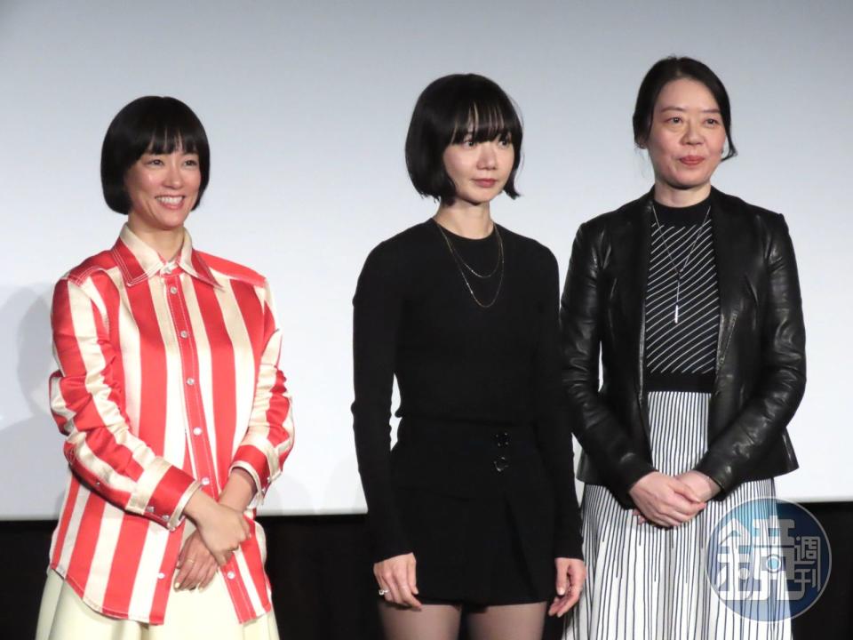 日本女星水川麻美（左起）、韓國女星裴斗娜、日籍監製鷲尾賀代出席第36屆東京國際影展「WOMEN IN MOTION」對談。