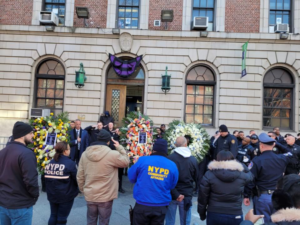 Hudson Valley police departments traveled to the NYPD's 32nd Precinct in Harlem on Jan. 23, 2022, to show support for slain officer Jason Rivera.