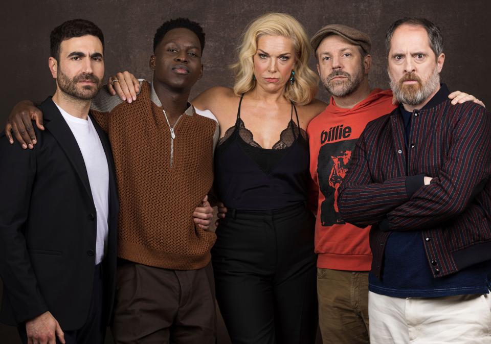 Brett Goldstein, from left, Toheeb Jimoh, Hannah Waddingham, Jason Sudeikis and Brendan Hunt, members of the cast of 