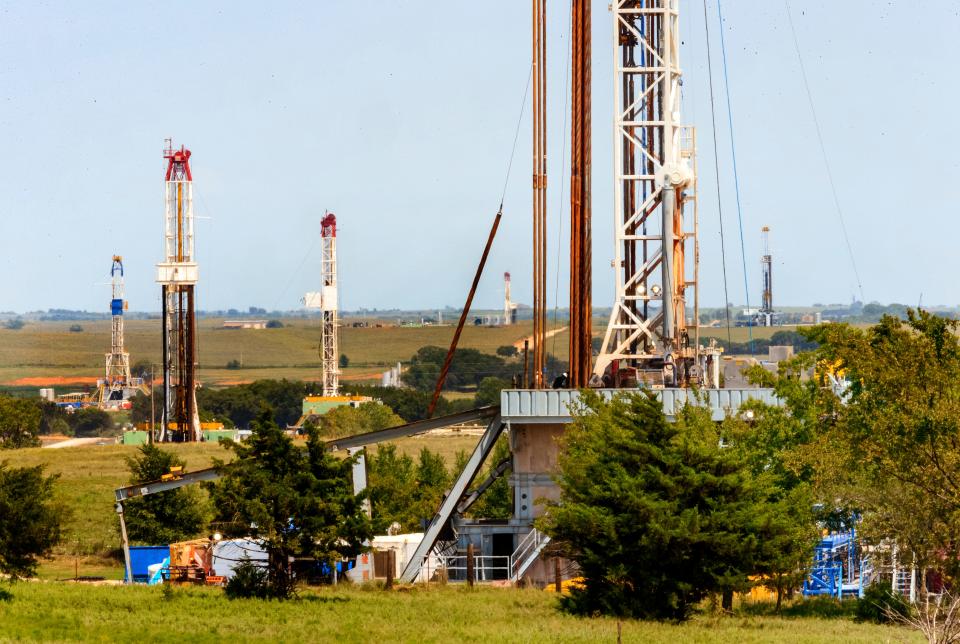 Rigs drill wells for Continental Resources near Chickasha in 2018.