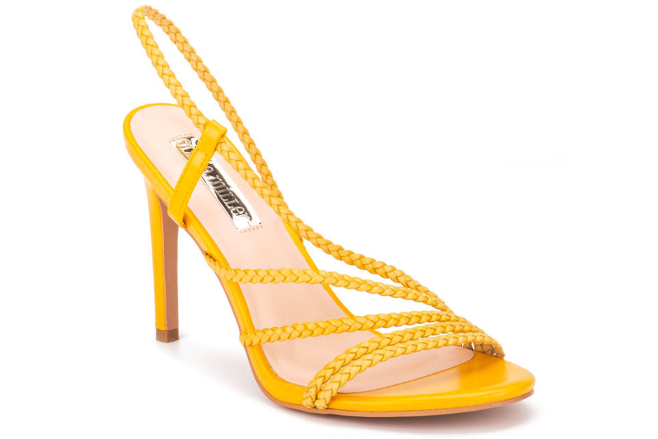 yellow heels, sandals, olivia miller
