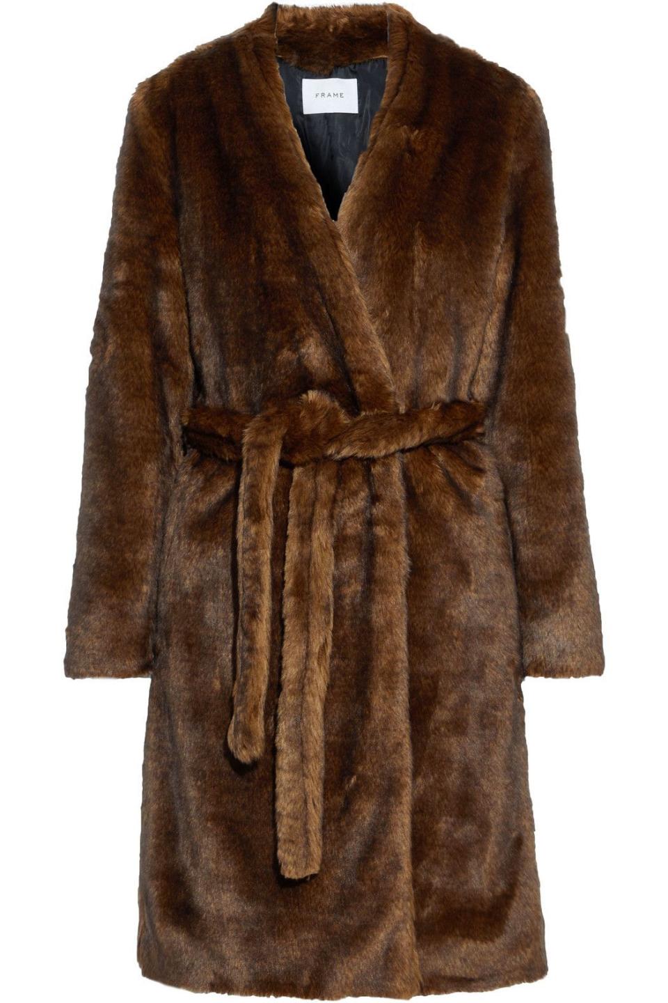 18) Belted faux fur coat
