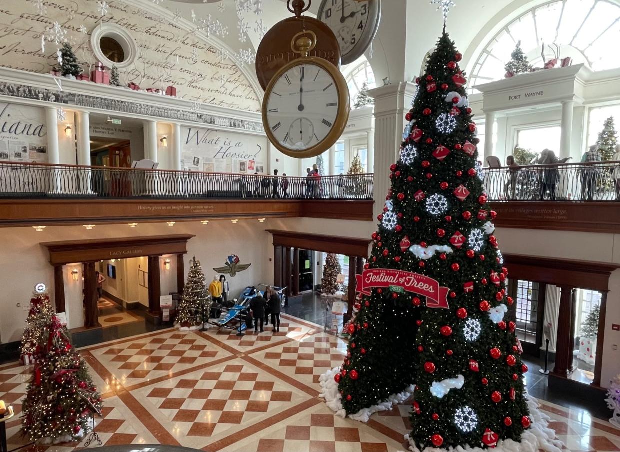 Christmas trees fill lovely Eli Lilly Hall at the Indiana Historical Society's Festival of Trees.