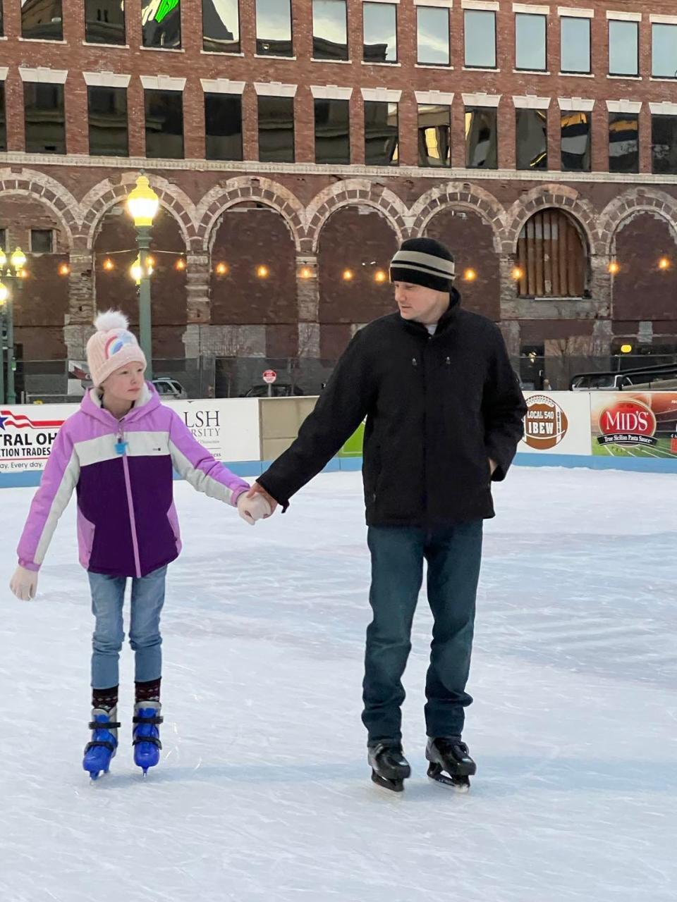 Winter activities include skating at the Hall of Fame City Ice Rink next to the Stark County Courthouse. Alan and Kylie Morrison are shown at the rink in downtown Canton earlier this winter.