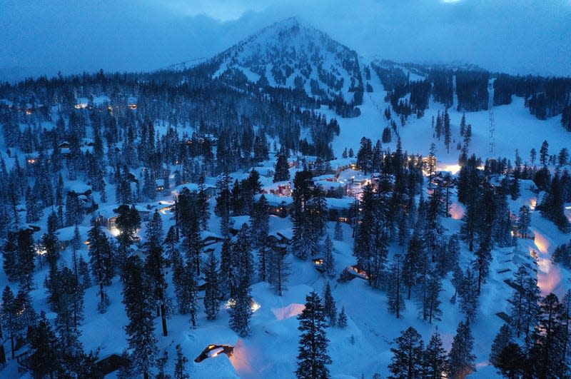 The Mammoth Mountain ski resort at night. 