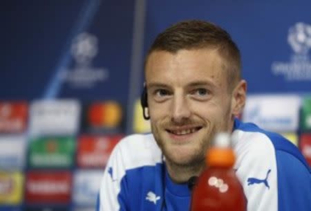 Football Soccer - Leicester City Press Conference - Ramon Sanchez Pizjuan Stadium, Seville, Spain - 21/2/17 Leicester City's Jamie Vardy during the press conference Action Images via Reuters / John Sibley Livepic