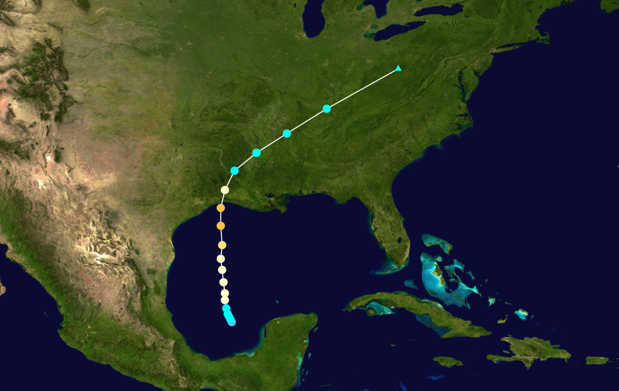 Hurricane Audrey track map, Saffir-Simpson scale, 1957