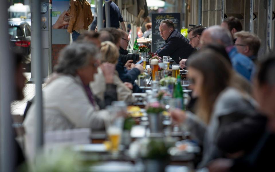 Tables full outside at Augustiner am Gendarmenmarkt, Berlin, Germnay. - Craig Stennett for the Telegraph