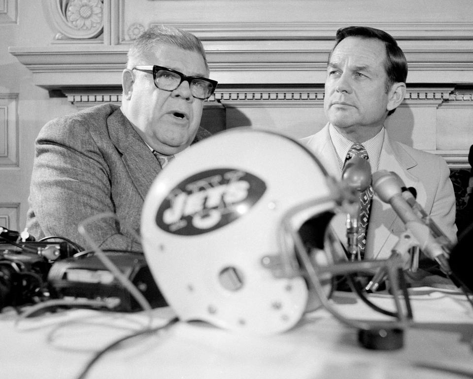 Weeb Ewbank coached the Jets to victory in Super Bowl III. No other coach has brought the Jets to the big game. It was a monumental upset and cements Ewbank as the Jets’ iconic coach. (AP Photo/Anthony Camerano)