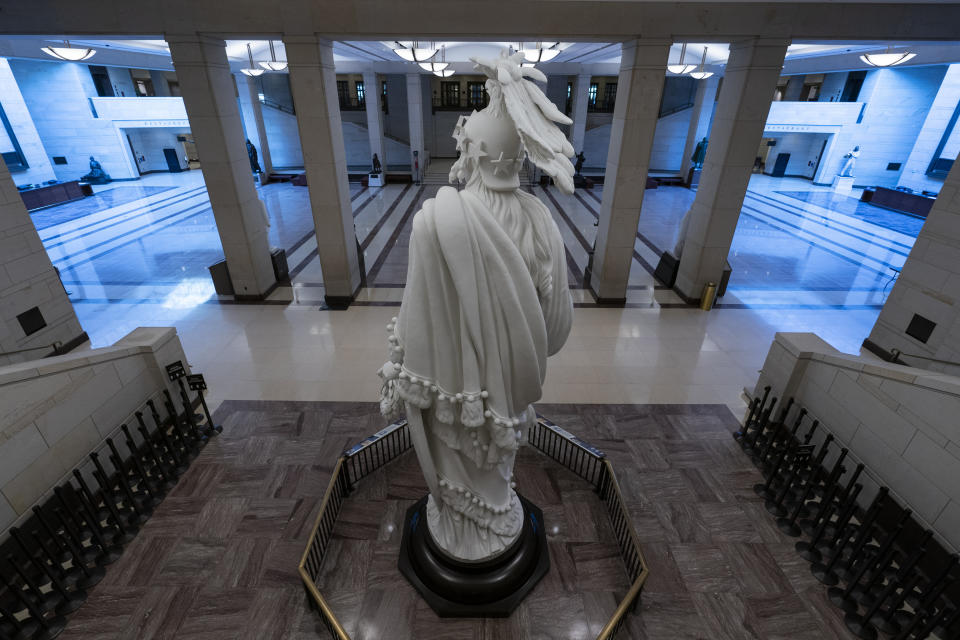 This June 30, 2021, photo shows the Capitol Visitor Center in Washington. The U.S. Capitol is still closed to most public visitors. It's the longest stretch ever that the building has been off-limits in its 200-plus year history. (AP Photo/Alex Brandon)