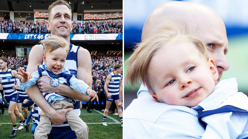 Joel Selwood, pictured here with Gary Ablett's won Levi.
