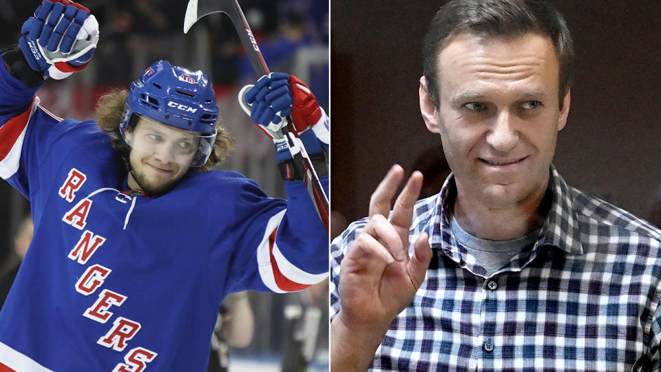 Seen here, Rangers star Artemi Panarin and imprisoned Russian opposition leader Alexei Navalny.