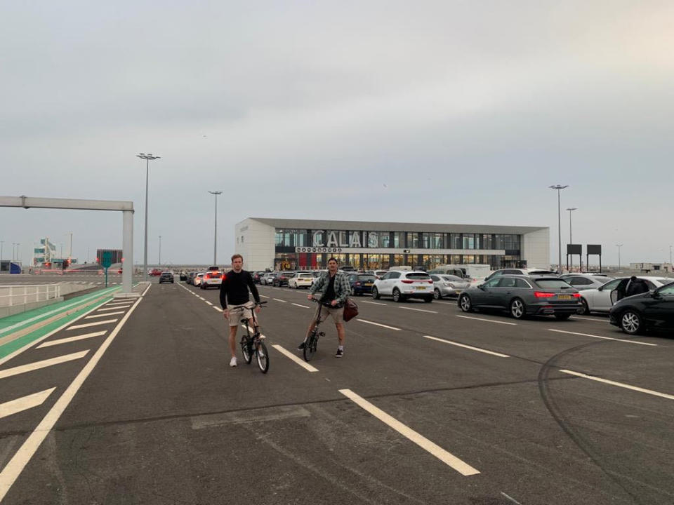 The group only found out en route to Calais that foot passengers weren't allowed on the ferry - but bikes were. (SWNS)