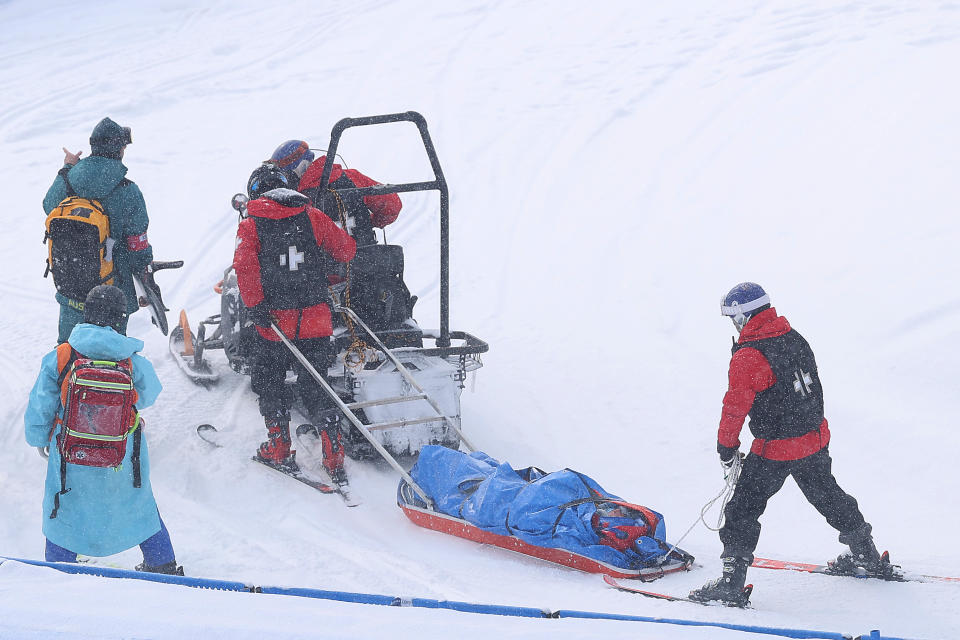 Belle Brockhoff, pictured here after crashing in the snowboard cross mixed event at the Winter Olympics.