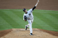 New York Yankees pitcher Jordan Montgomery throws during the second inning of a baseball game against the Boston Red Sox at Yankee Stadium, Friday, July 31, 2020, in New York. (AP Photo/Seth Wenig)