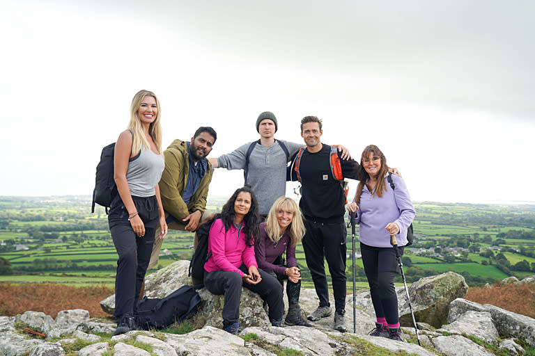 Christine McGuinness on new BBC show, Pilgrimage: The Road Through North Wales (March 2024) with Eshaan Akbar, Sonali Shah, Tom Rosenthal, Michaela Strachan, Spencer Matthews and Amanda Lovett (BBC/CTVC).