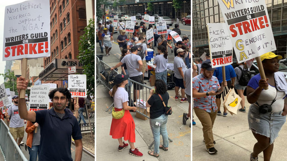 Writers on the picket lines Wednesday in New York
