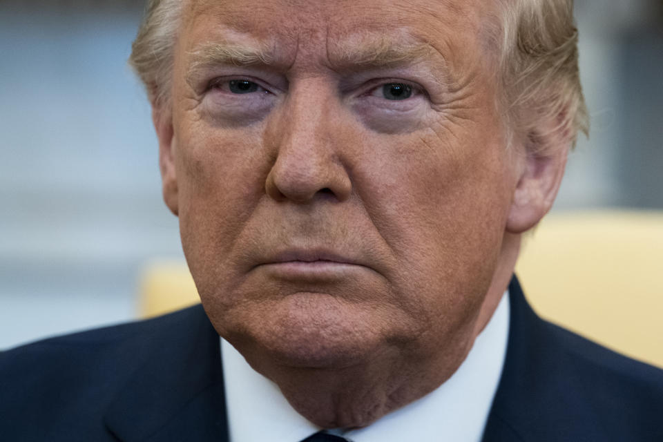 FILE - In this Jan. 27, 2020, file phoot President Donald Trump listens during a meeting with Israeli Prime Minister Benjamin Netanyahu in the Oval Office of the White House in Washington. The most improbable of presidents, Donald Trump reshaped the office and shattered its centuries-old norms and traditions while dominating the national discourse like no one before. (AP Photo/ Evan Vucci)