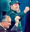 FILE PHOTO: File photo of Cuba's President Castro and Soviet leader Gorbachev gesturing during an event in Havana