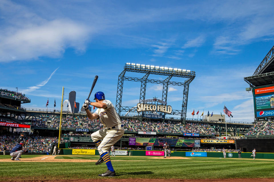 </a> SEATTLE, WA - APRIL 26: A general view of Safeco Field as Seth Smith #7 of the Seattle Mariners swings on-deck against the Minnesota Twins on April 26, 2015 at Safeco Field in Seattle, Washington. The Twins defeated the Mariners 4-2. (Photo by Brace Hemmelgarn/Minnesota Twins/Getty Images)Brace Hemmelgarn Getty Images