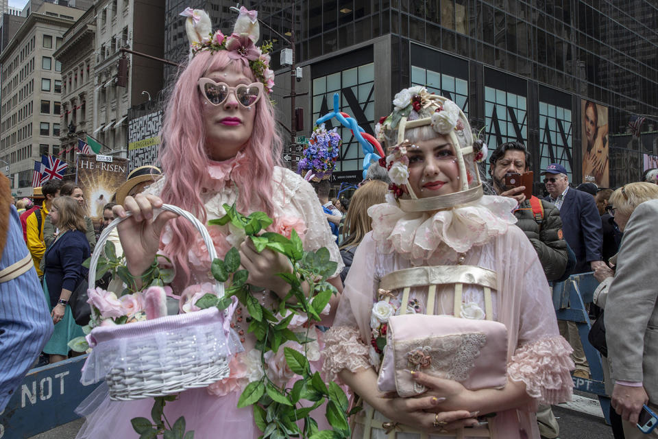 Costumed participants march during the Easter Parade and Bonnet Festival, Sunday, April 21, 2019, in New York. (Photo: Gordon Donovan/Yahoo News) 