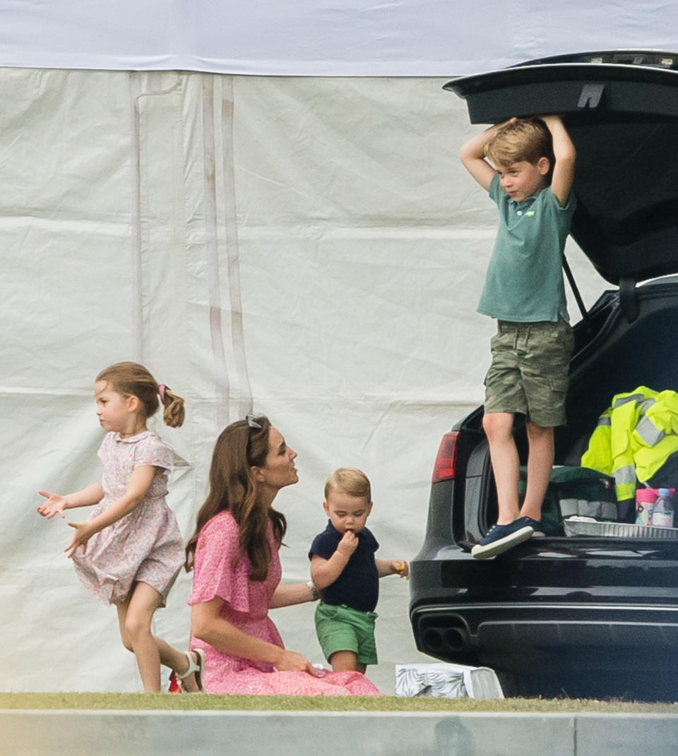 July 2019: The Duchess of Cambridge and her three children enjoy a day out at the polo