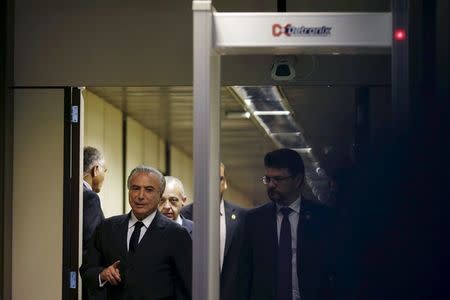 Brazil's Vice President Michel Temer arrives at news conference in Brasilia, Brazil April 11, 2016. REUTERS/Ueslei Marcelino