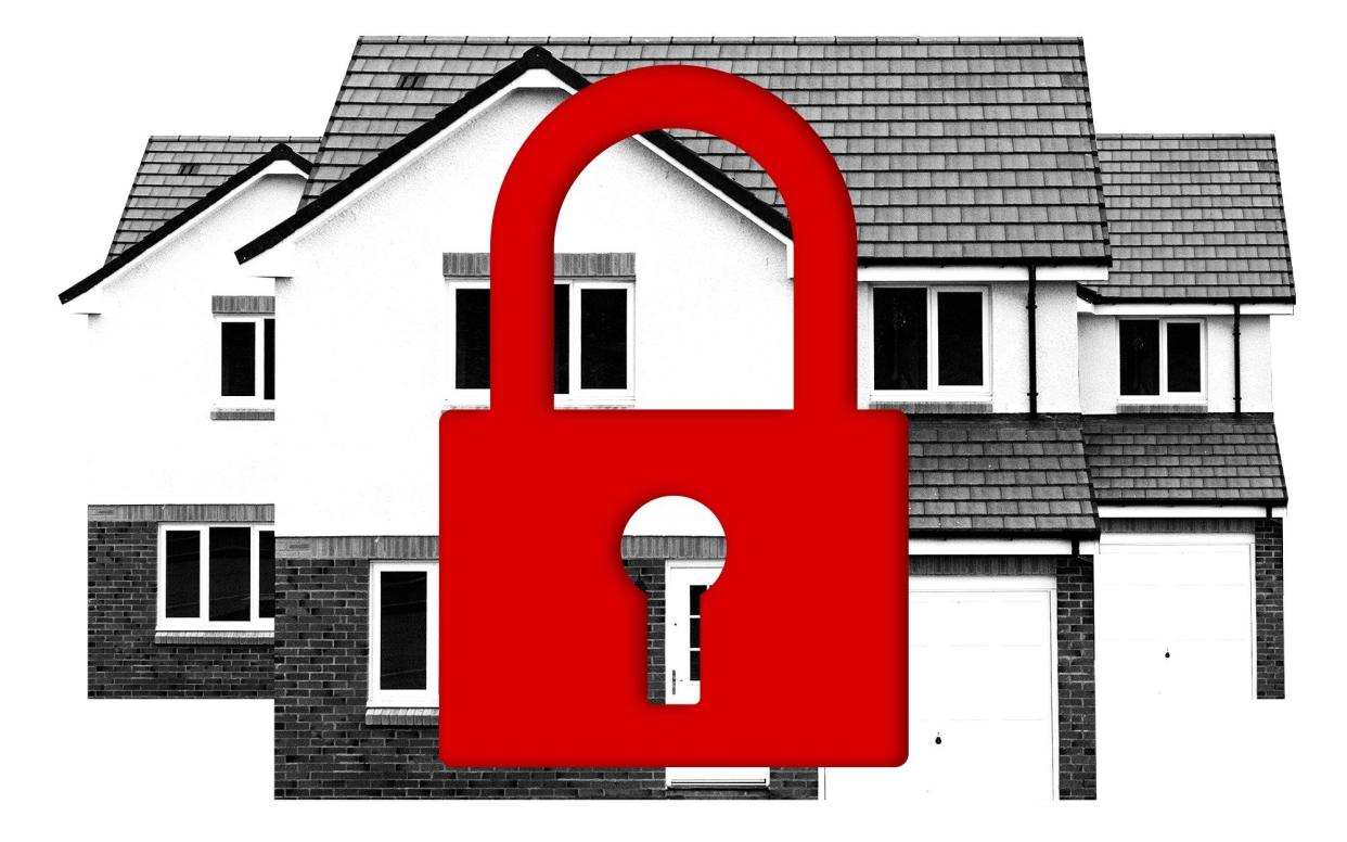 How to make your home as safe as Fort Knox illustration with red padlock in front of houses