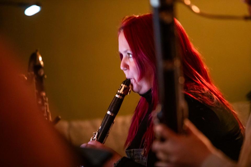 The Kabarett Orchestra practices inside a home in Chandler on Jan. 7, 2024. The local ensemble will perform a concert called Sonoran Dispatch: Wes Anderson Soundtrack Live, on Jan. 27.