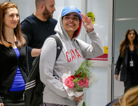 Rahaf Mohammed al-Qunun arrives at Toronto Pearson International Airport in Toronto, Ontario, Canada January 12, 2019. REUTERS/Carlos Osorio