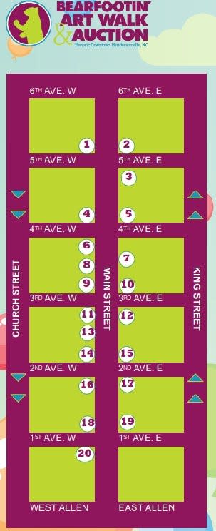 A map showing where the 2022 Bearfootin' Bears will be located on Main Street.