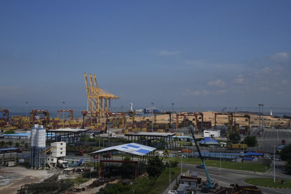 The proposed site for a $553-million project to build a new, deep-water shipping container terminal in the Port of Colombo, Sri Lanka, Wednesday, Nov.8, 2023. The U.S. announced a $553- million project Wednesday to build a new, deep-water shipping container terminal in the Port of Colombo as it competes with China in international development financing. (AP Photo/Eranga Jayawardena)