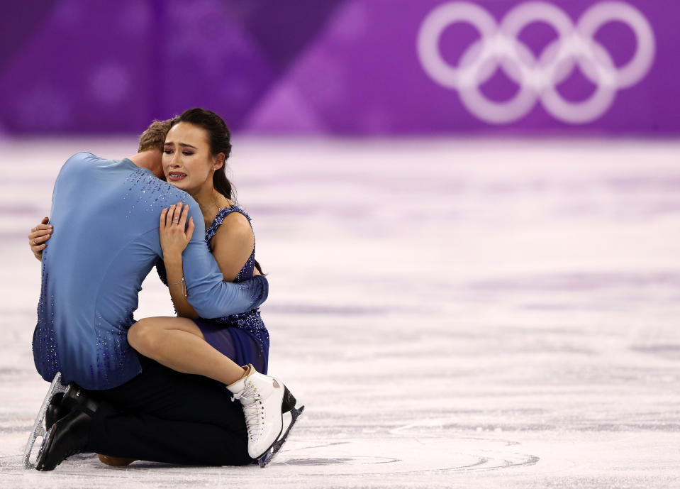 <p>Madison Chock and Evan Bates of the United States compete in the Figure Skating Ice Dance Free Dance on day eleven of the PyeongChang 2018 Winter Olympic Games at Gangneung Ice Arena on February 20, 2018 in Gangneung, South Korea. (Photo by Jamie Squire/Getty Images) </p>